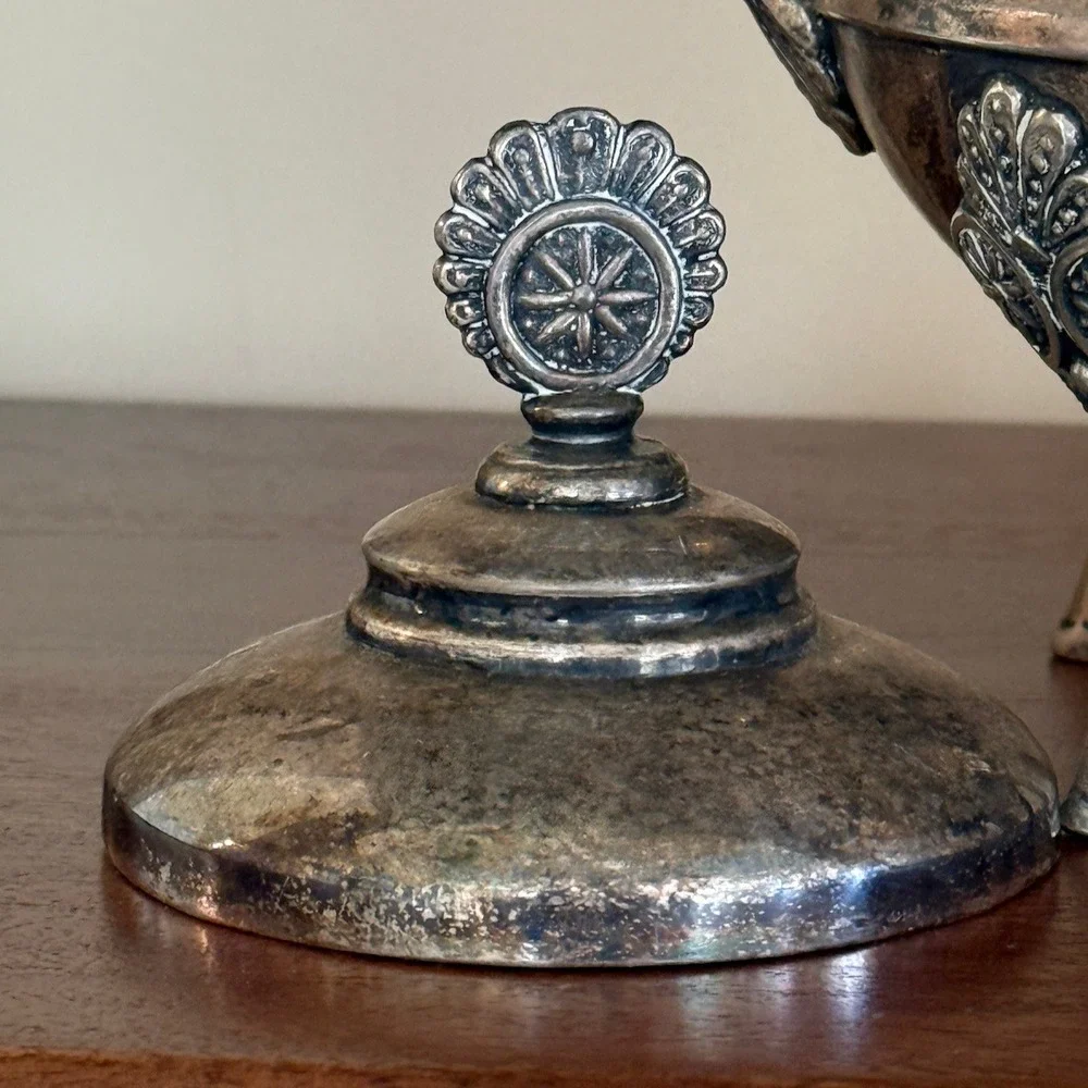 Antique H Schade New York Triple Plate Silver Footed Sugar Bowl Etched 103